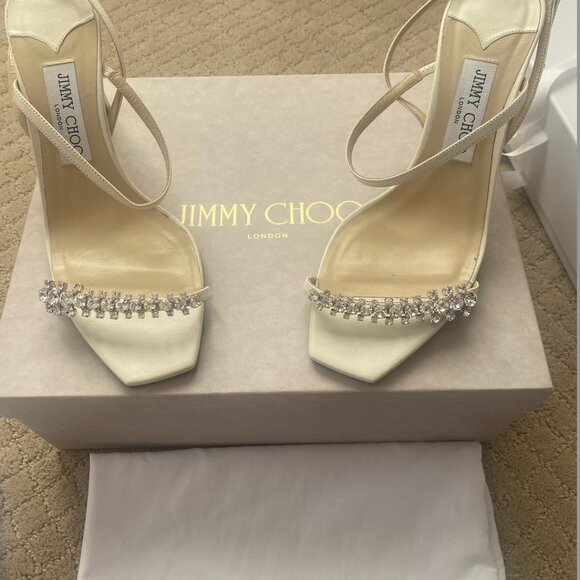 Jimmy Choo Meira 85 - Latte Nappa Sandals with Crystal Embellishment - Picture 4 of 5
